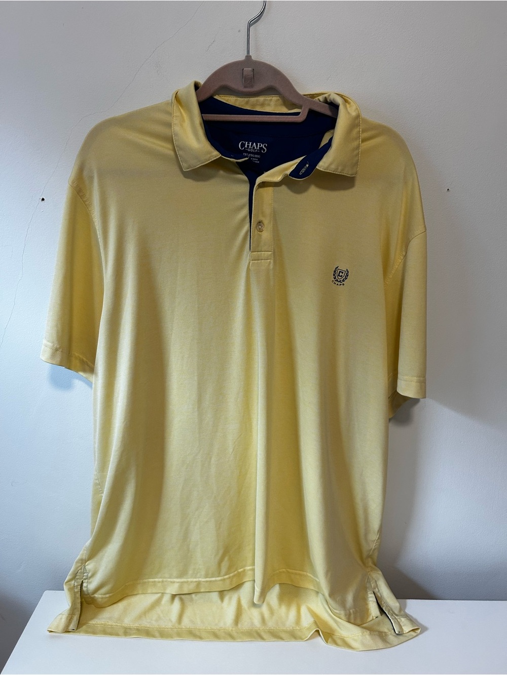 Chaps Men’s Light Yellow Polo with Navy Inner Collar